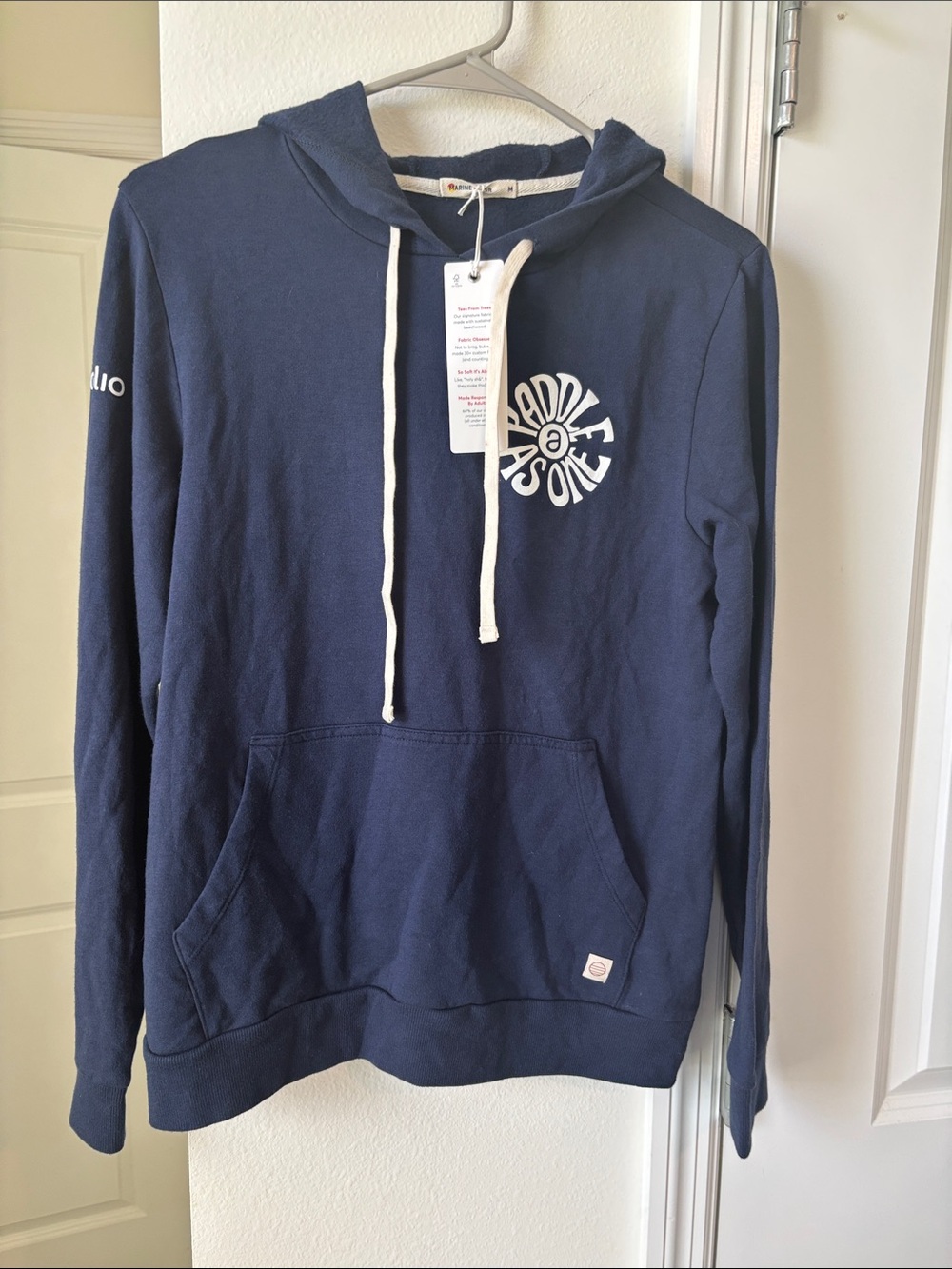 Marine Layer Navy Hoodie with White Drawstrings